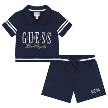 Girls Navy Blue Logo Shorts Set