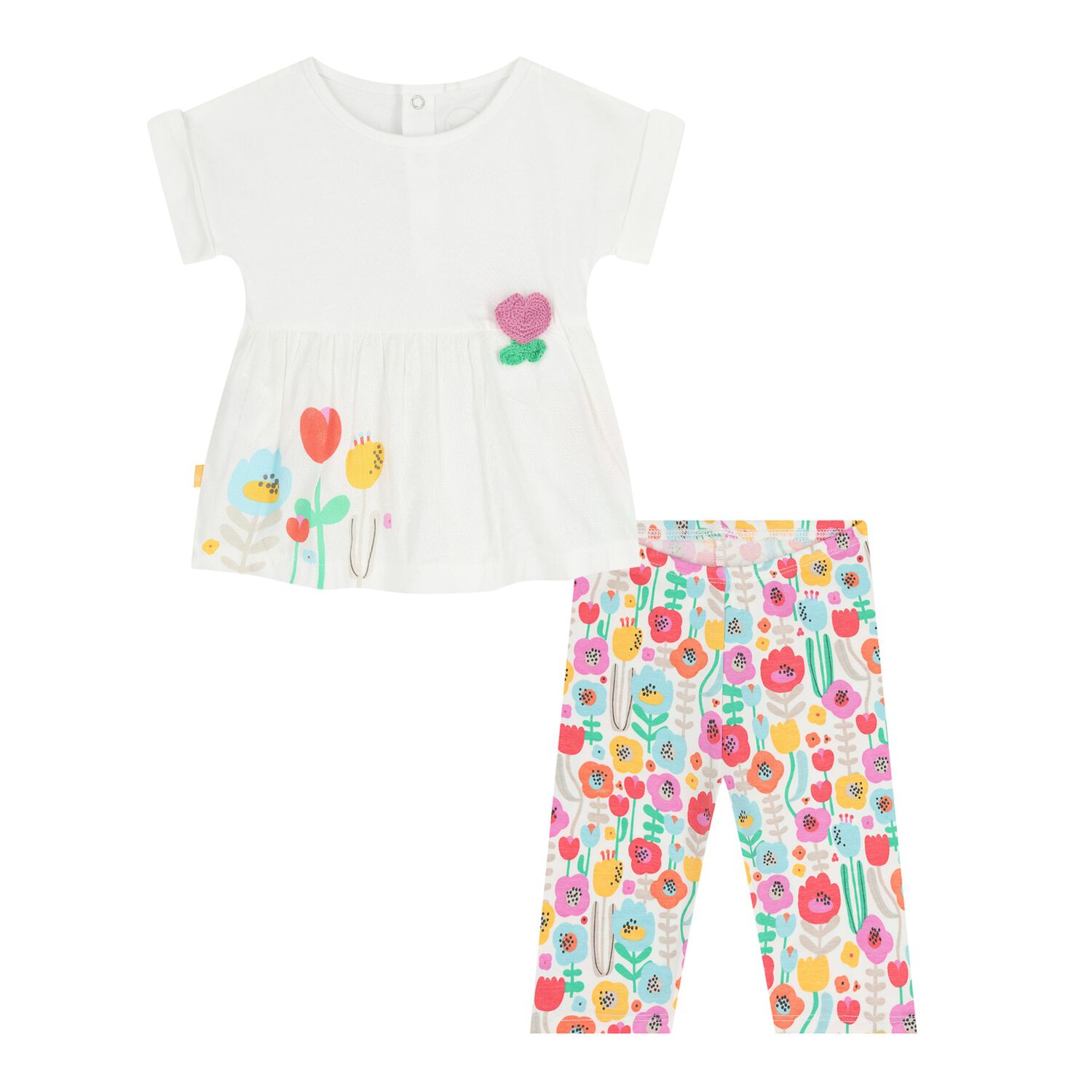 Baby Girls White Floral Leggings Set, 1, hi-res