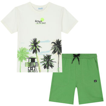 Boys Ivory & Green Palm Tree Shorts Set