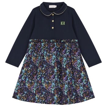 Girls Navy Blue Logo Dress