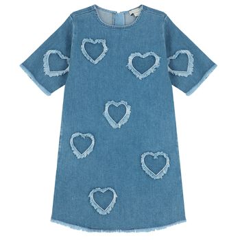 Girls Blue Hearts Denim Dress