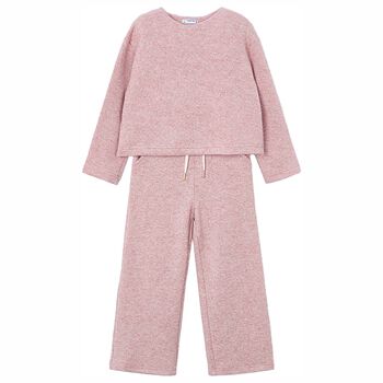 Girls Pink Knitted Trousers Set