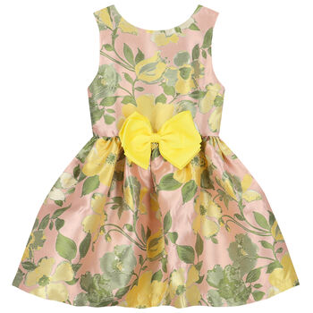 Girls Pink Floral Jacquard Dress