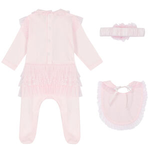 Baby Girls Pink Embellished Babygrow Set