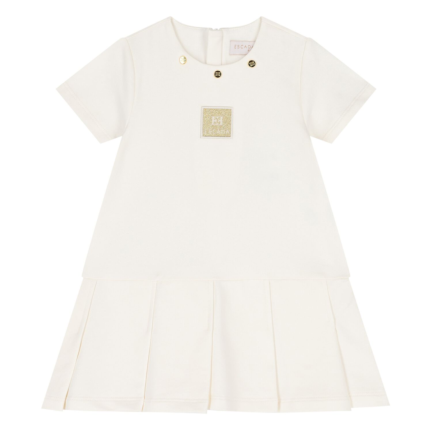 Younger Girls Ivory Logo Pleated Dress, 1, hi-res