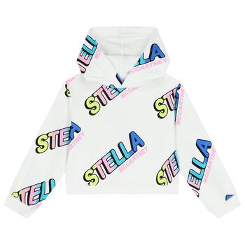 Girls White Logo Hooded Top