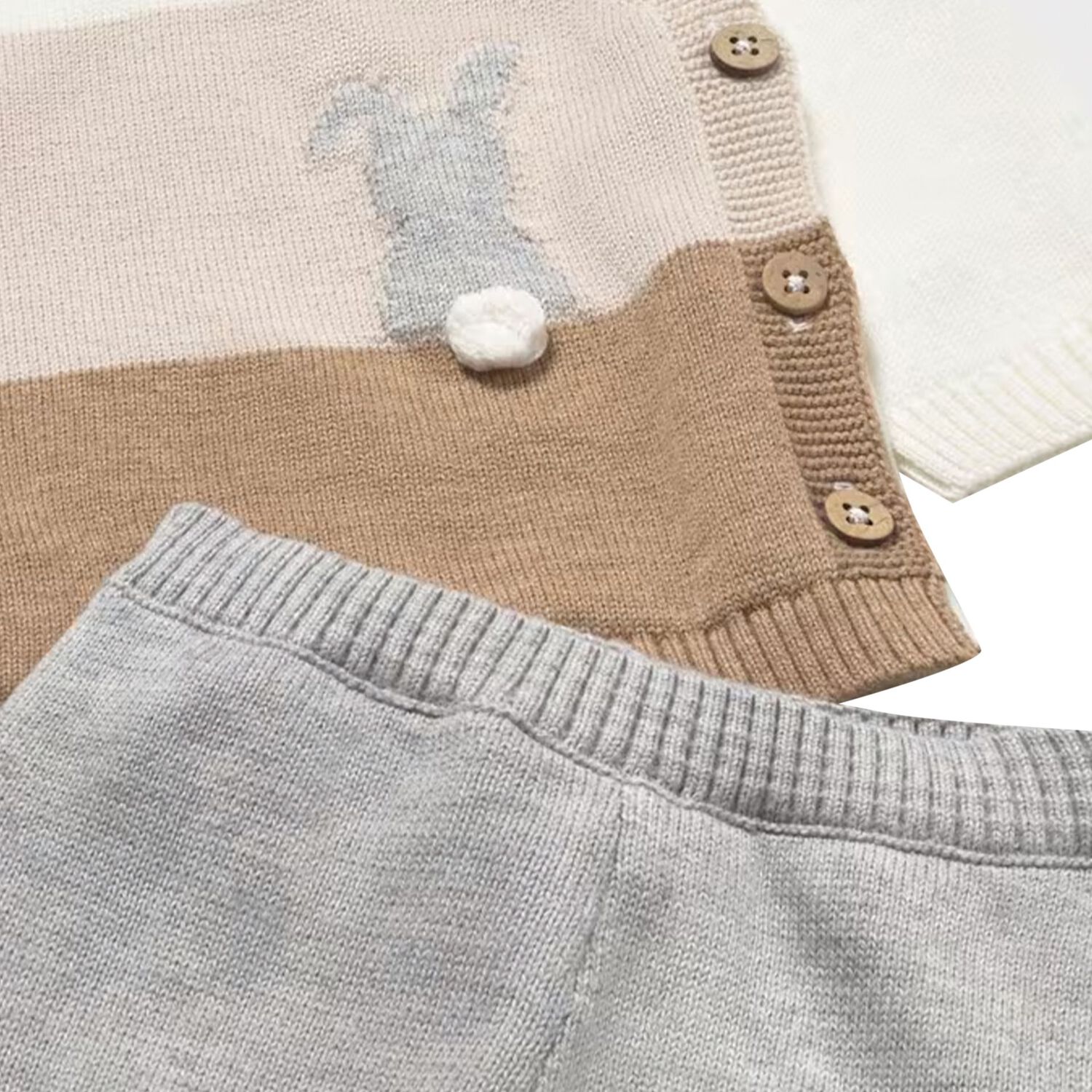 Baby Boys Ivory Knit Bunny Trouser Set, 1, hi-res