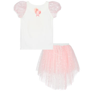 Girls White & Pink Skirt Set