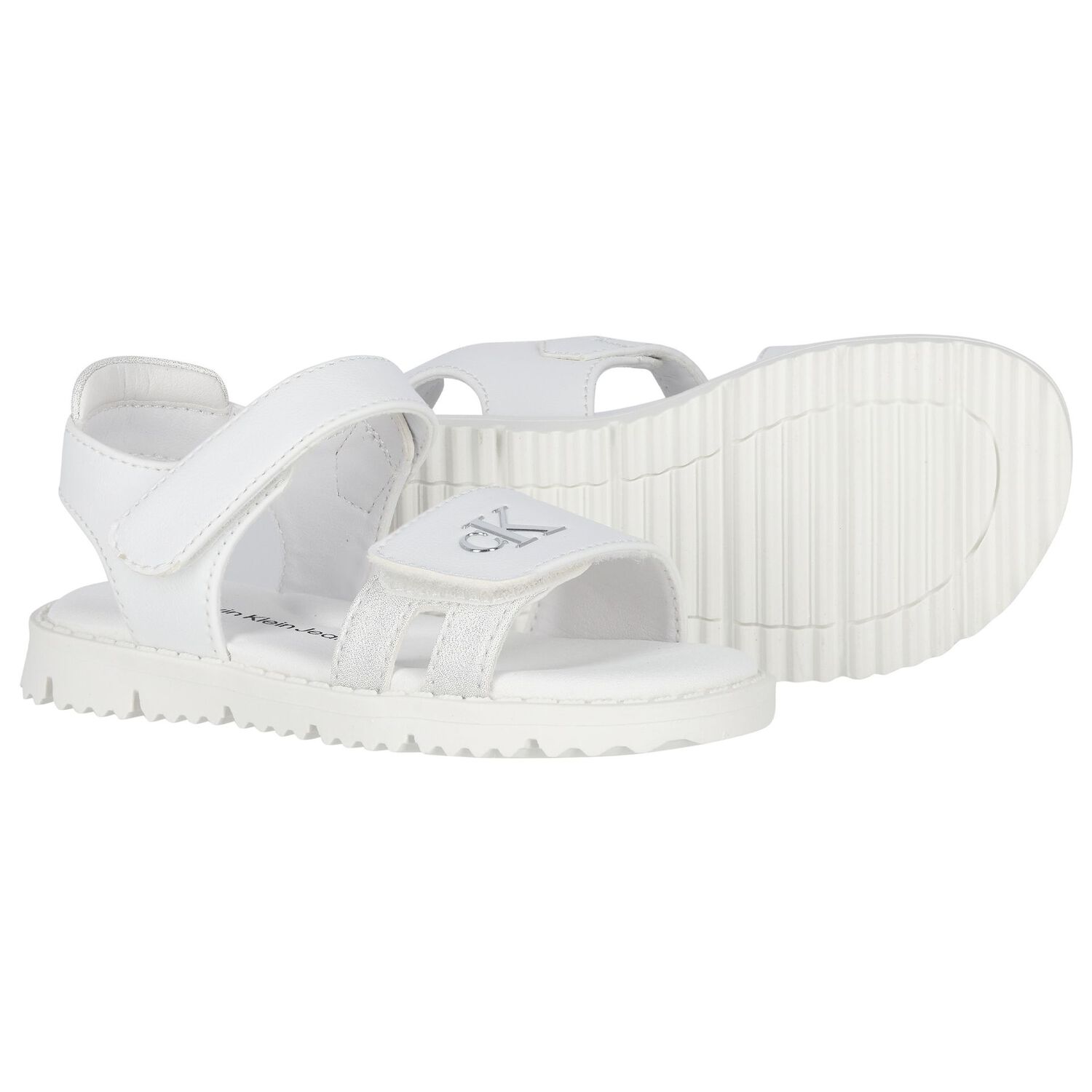 Girls White Logo Sandals, 1, hi-res image number null
