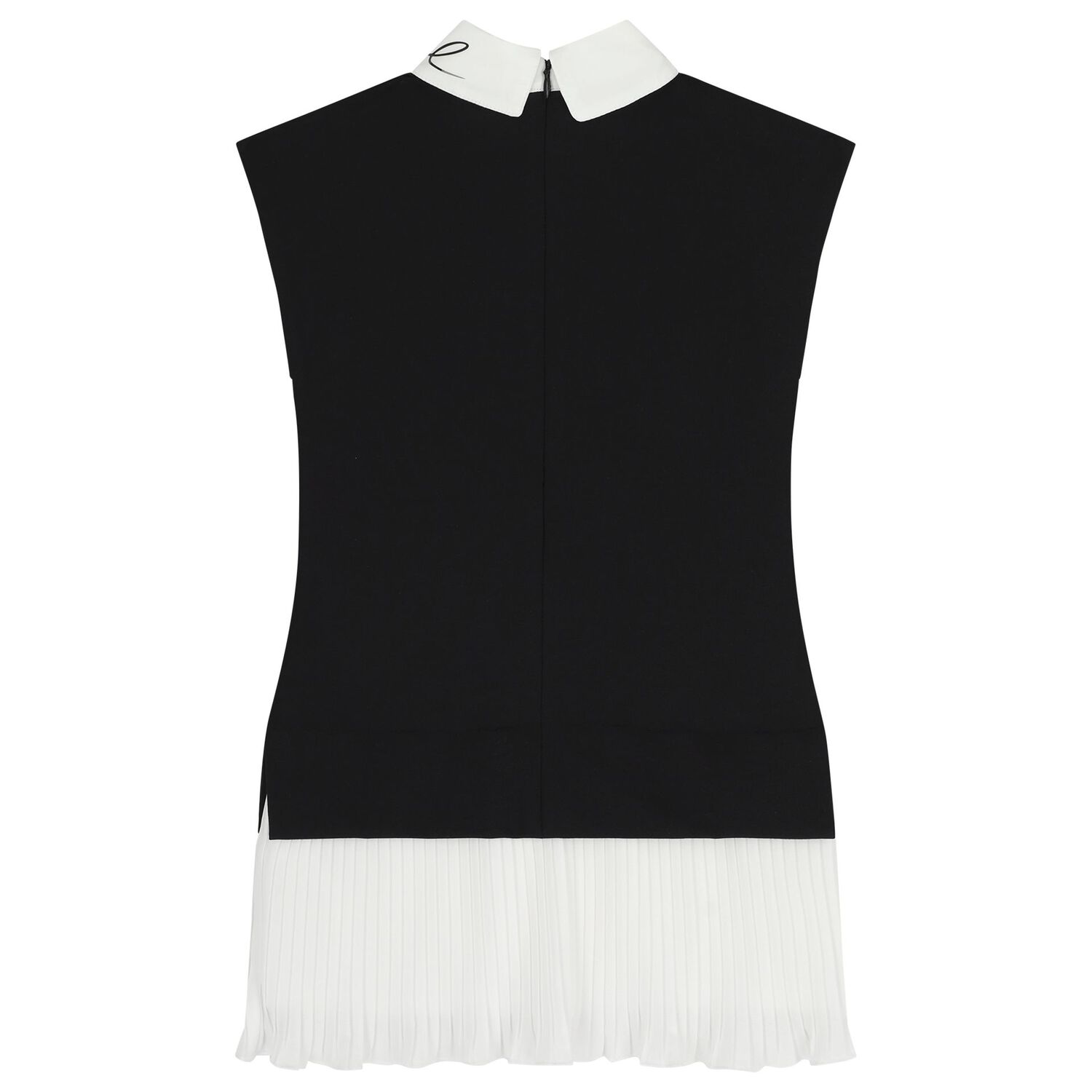 Girls Black & White Pleated Crepe Dress, 1, hi-res