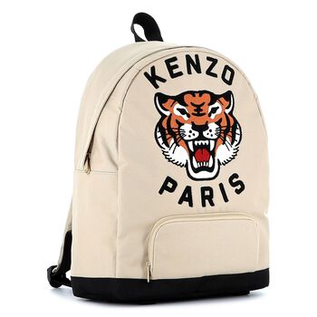 Beige Tiger Logo Backpack, 1 Beige Tiger Logo Backpack