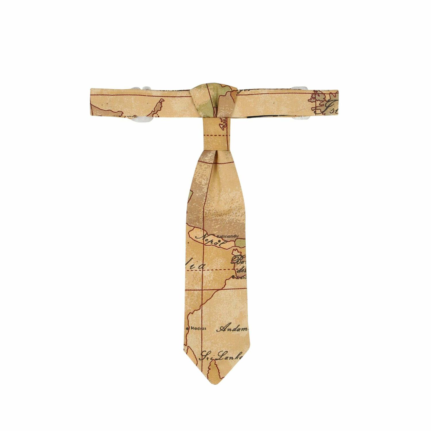 Younger Boys Beige Geo Map Necktie, 1, hi-res