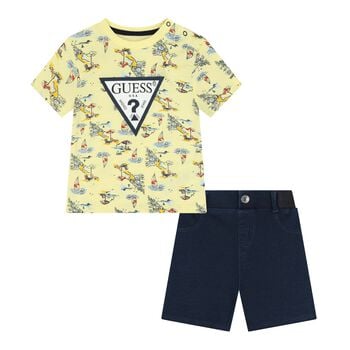 Baby Boys Yellow & Navy Blue Logo Shorts Set