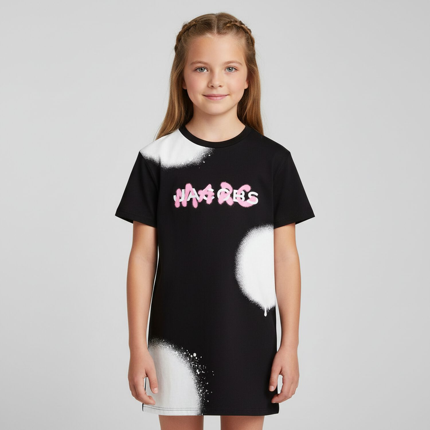 Girls Black & White Logo Dress, 1, hi-res image number null