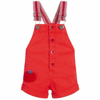 Girls Red Cotton Dungarees