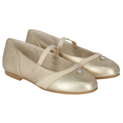 Girls Gold Heart Ballerina Shoes