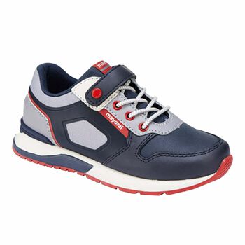 Boys Navy Blue Leather Trainers