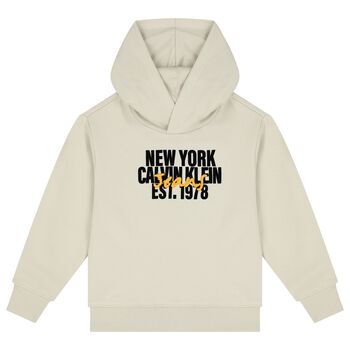 Boys Beige Logo Hooded Top