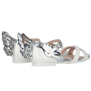 Girls White & Silver Butterfly Sandals