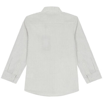 Boys White & Grey Striped Logo Shirt