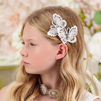 Girls Silver Embellished Butterfly Hair Clip