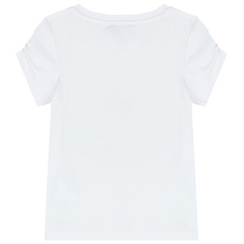 Girls White Teddy Bear Logo T-Shirt