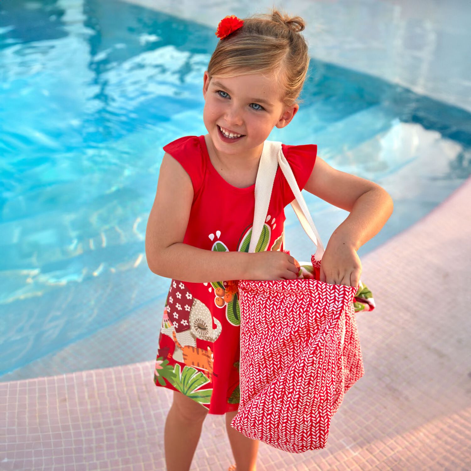 فستان بنات بطبعة باللون الأحمر, 1, hi-res image number null