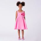 Girls Pink Satin Floral Applique Dress, 2, hi-res