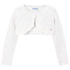 Girls White Bolero Knit Cardigan, 5, hi-res