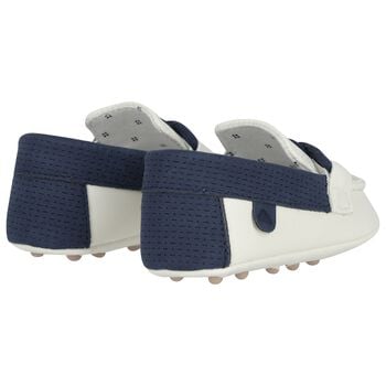 Baby Boys Ivory & Navy Blue Leather Pre Walker Moccasins