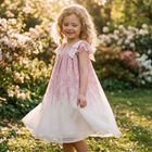 Girls Pink Chiffon Floral Dress, 1, hi-res