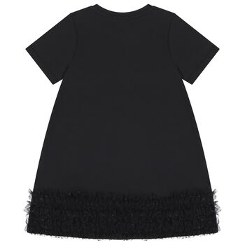 Girls Black Heartbag Print Dress