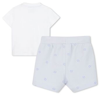 Baby Boys White & Blue Logo Shorts Set