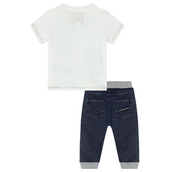 Baby Boys White & Blue Trousers Set