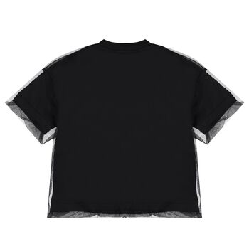Girls Black Logo Overlay Tulle T-Shirt