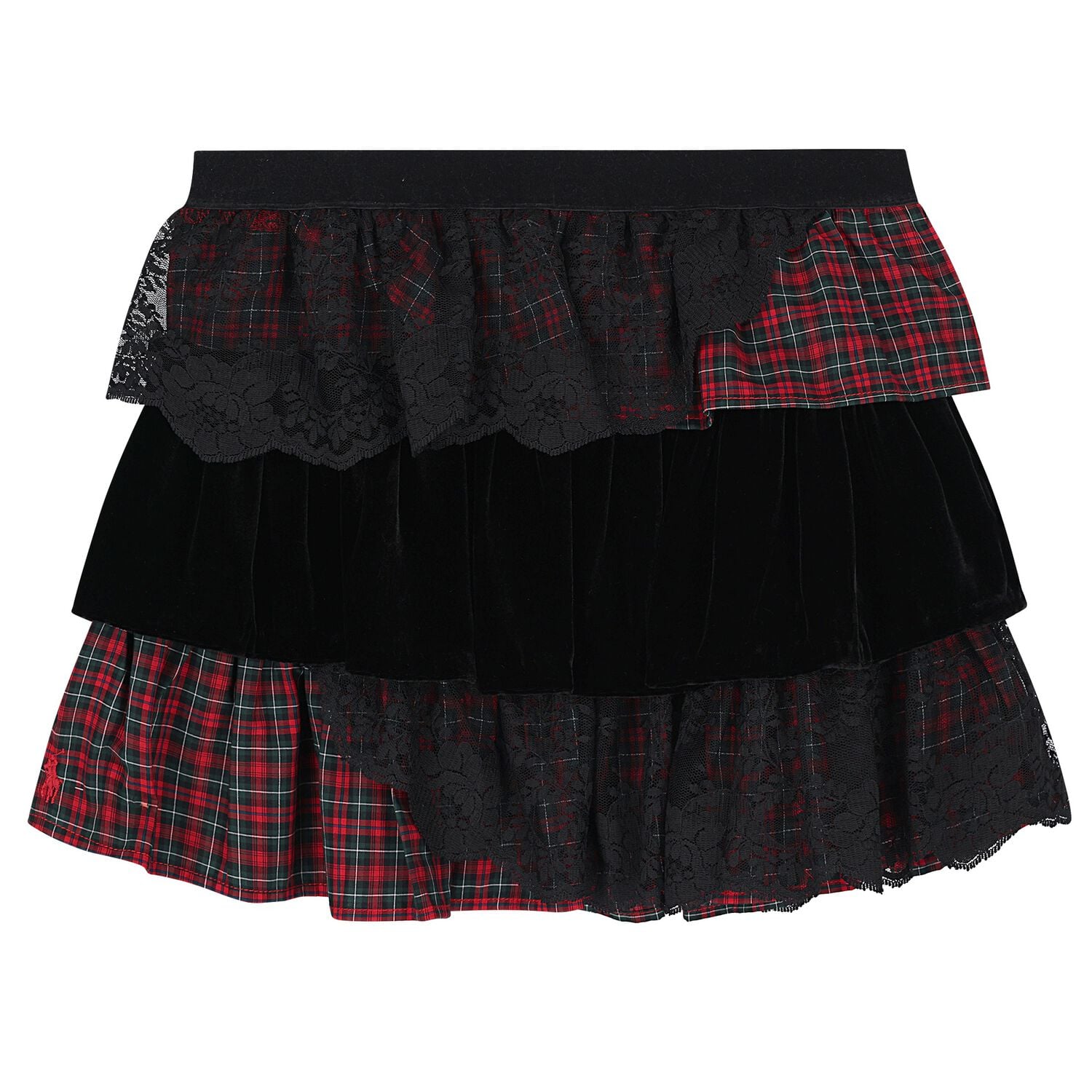 Girls Red & Black Tartan Skirt, 1, hi-res