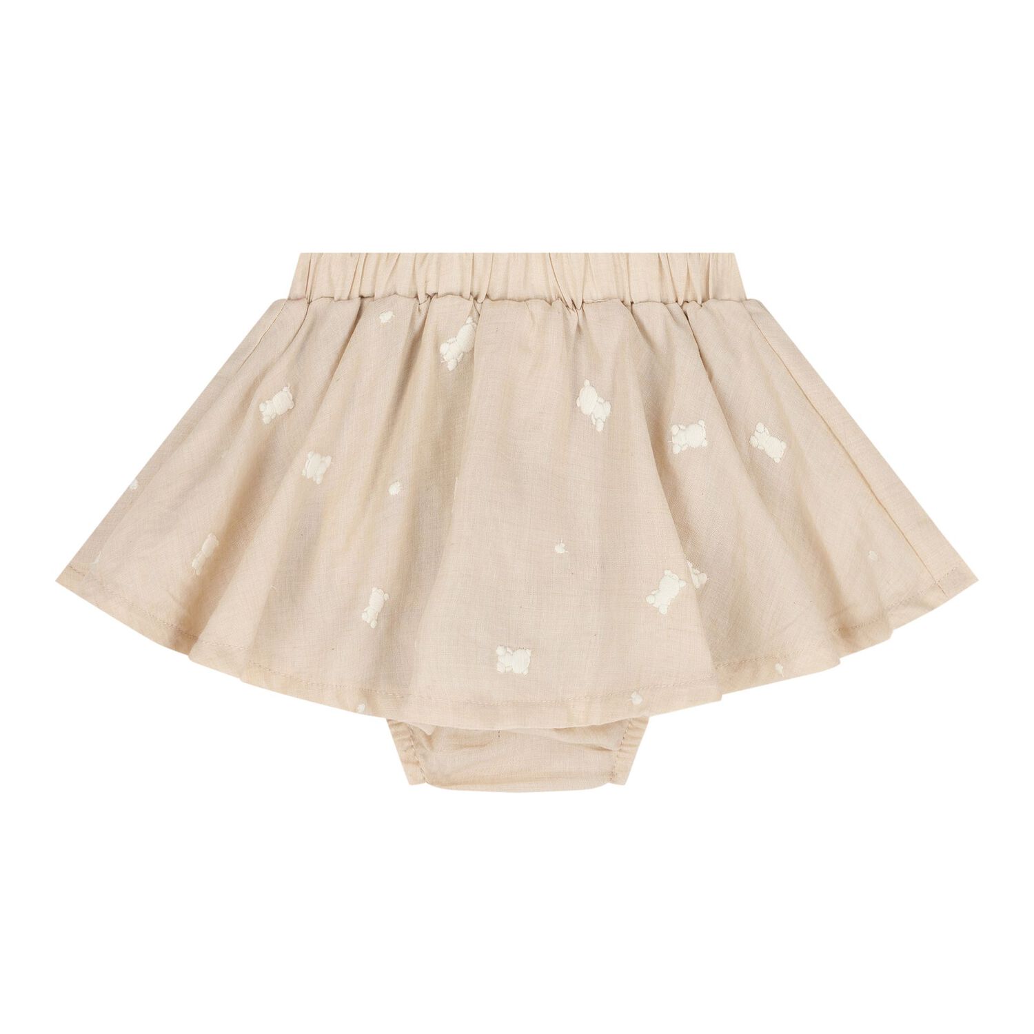 Baby Girls White & Beige Teddy Bear Skirt Set, 2, hi-res