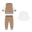 Baby Boys Beige & White Logo Tracksuit Gift Set, 1, hi-res