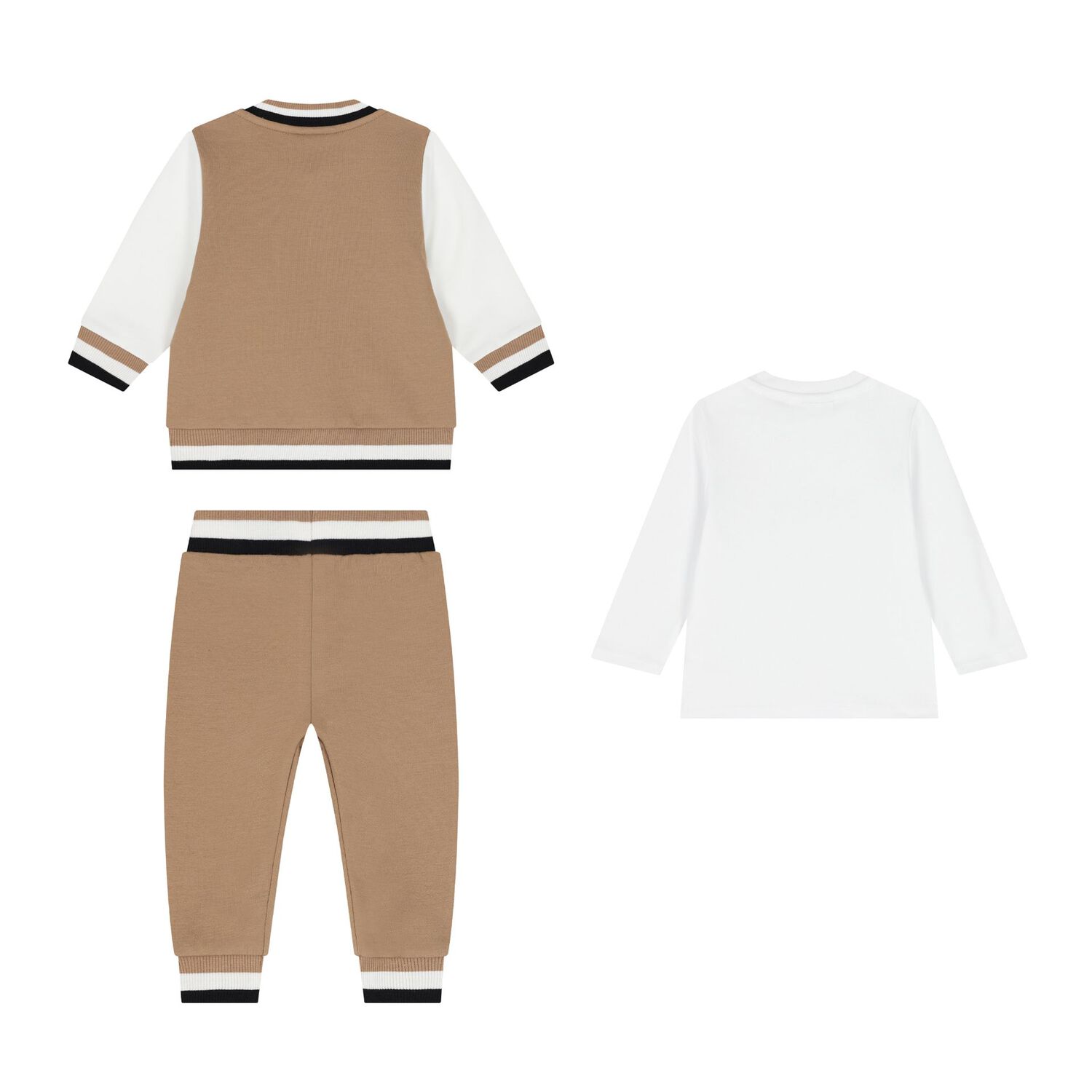 Baby Boys Beige & White Logo Tracksuit Gift Set, 1, hi-res