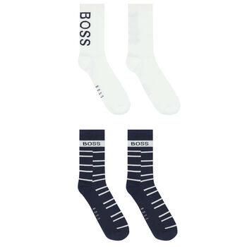 Boys White & Navy Logo Socks ( 2-Pack )