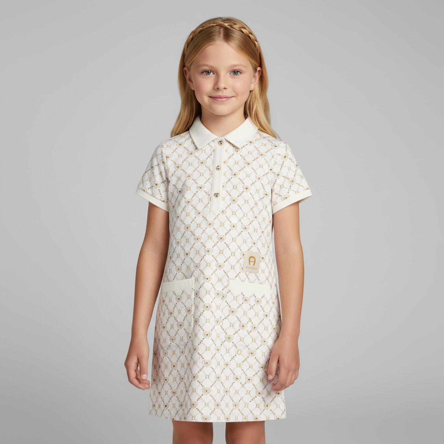 Girls Ivory Logo Polo Dress, 1, hi-res