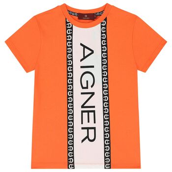 Aigner Boys Orange Logo T-Shirt, 2 Boys Orange Logo T-Shirt