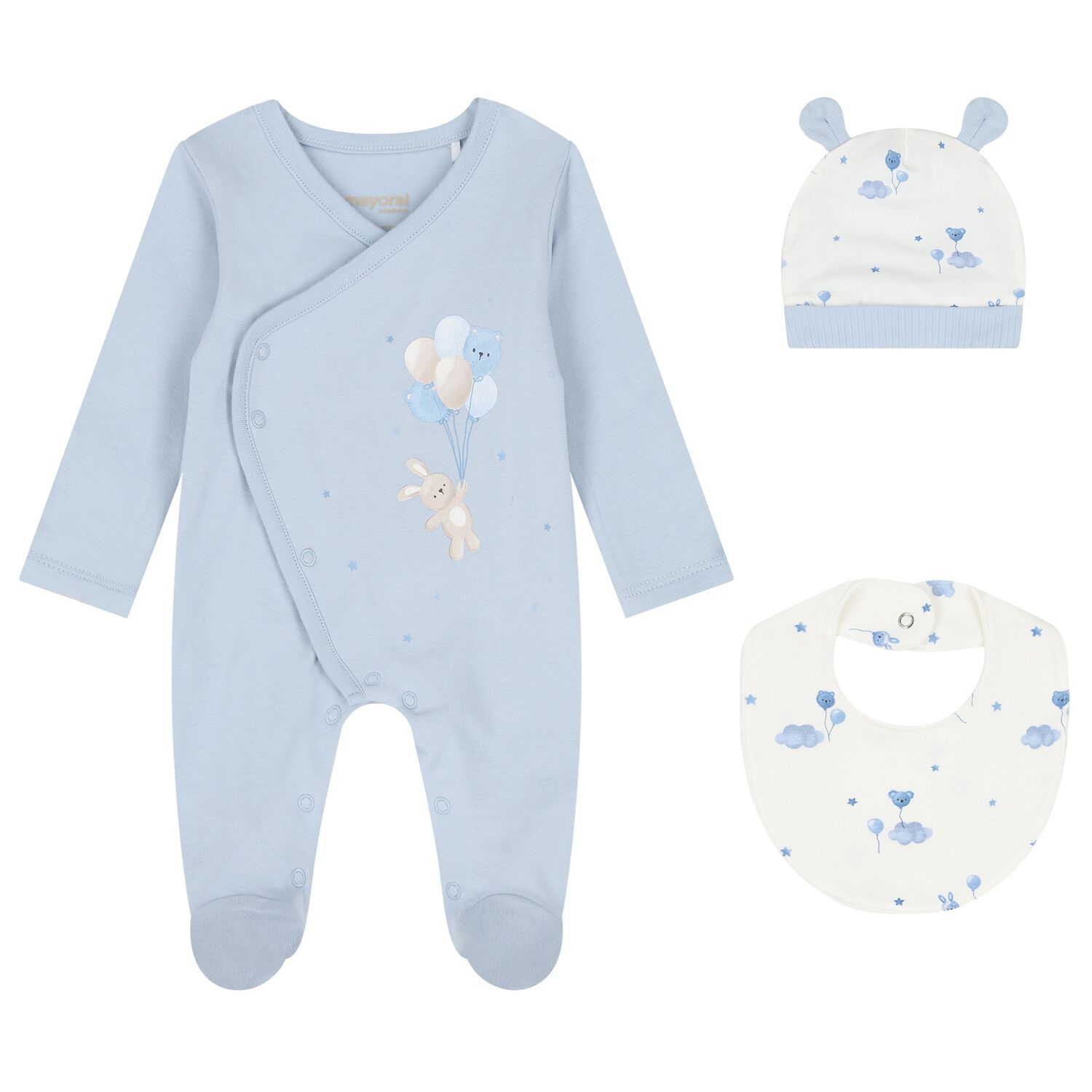 Baby Girls White & Blue Balloon Babygrow Gift Set, 2, hi-res