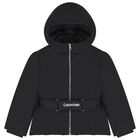 Girls Black Logo Padded Puffer Jacket, 1, hi-res