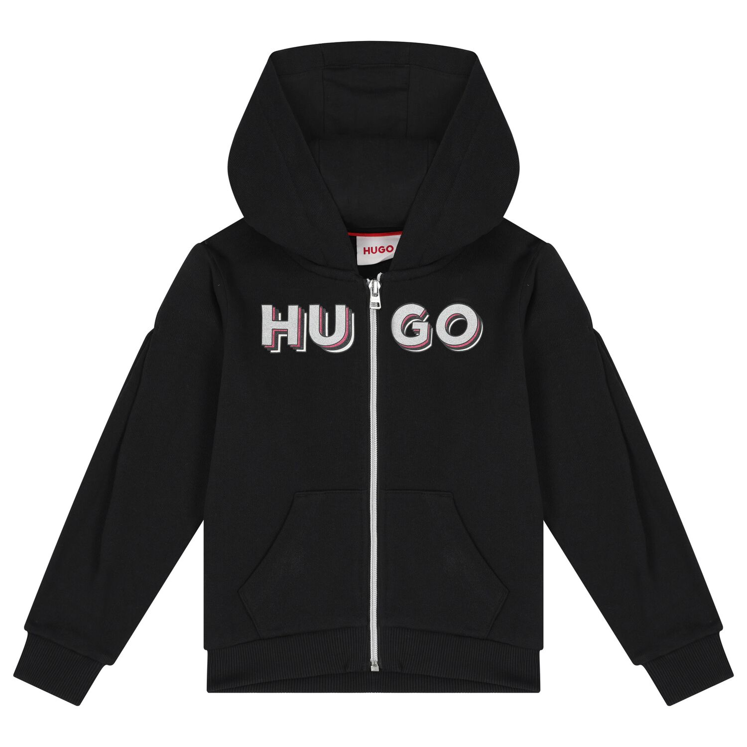 Girls Black Logo Hooded Top, 1, hi-res image number null