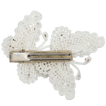 Girls White & Gold Embellished Butterfly Hairclip