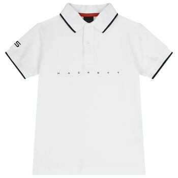 Boys White & Navy Blue Polo Shirt