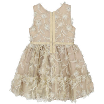 Girls Gold Floral Tulle Dress
