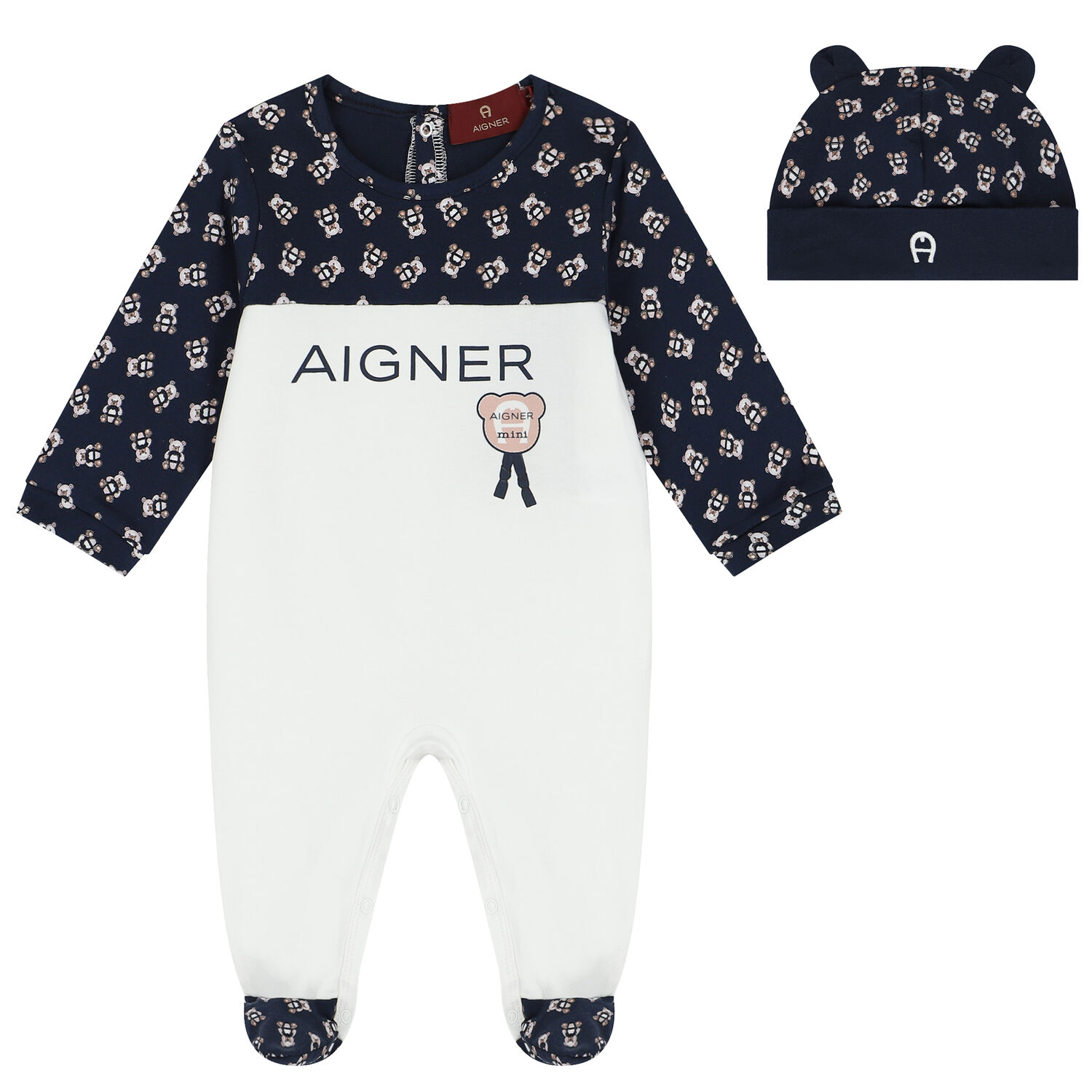 Navy Blue & White Logo Babygrow Set, 2, hi-res