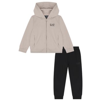 Boys Beige & Black Logo Tracksuit